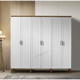 GuneyStore Paris 6 Kapaklı Komple MDF Atlantik Çam Beyaz Gardırop