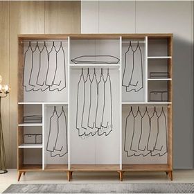 GuneyStore Paris 6 Kapaklı Komple MDF Atlantik Çam Beyaz Gardırop