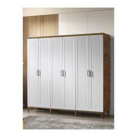GuneyStore Paris 6 Kapaklı Komple MDF Atlantik Çam Beyaz Gardırop