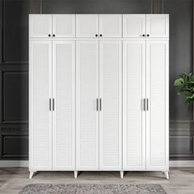 GuneyStore Paris 6 Kapaklı Yüklüklü Beyaz Gardırop