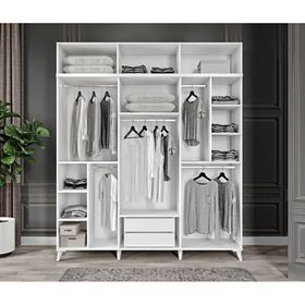 GuneyStore Paris Komple MDF 6 Kapaklı Yüklüklü Beyaz Gardırop
