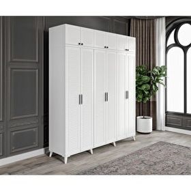 GuneyStore Paris Komple MDF 6 Kapaklı Yüklüklü Beyaz Gardırop