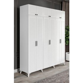 GuneyStore Paris Komple MDF 6 Kapaklı Yüklüklü Beyaz Gardırop
