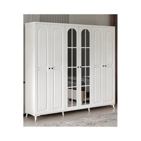 GuneyStore Roma 6 Kapaklı Aynalı Komple Mdf Beyaz Gardırop