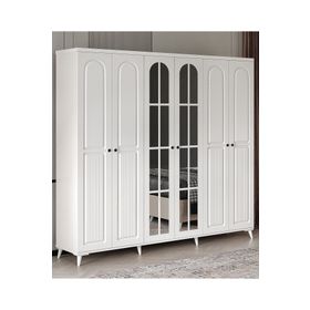 GuneyStore Roma 6 Kapaklı Aynalı Komple Mdf Beyaz Gardırop