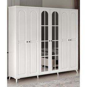GuneyStore Roma 6 Kapaklı Beyaz Aynalı Gardırop