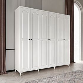 GuneyStore Roma 6 Kapaklı Komple MDF Beyaz Gardırop