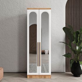 GuneyStore Rosa 2 Kapaklı Aynalı Atlantik Çam Beyaz Gardırop
