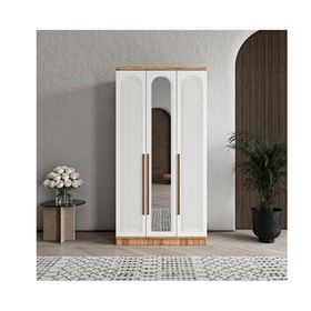GuneyStore Rosa 3 Kapaklı Aynalı Atlantik Çam Beyaz Gardırop
