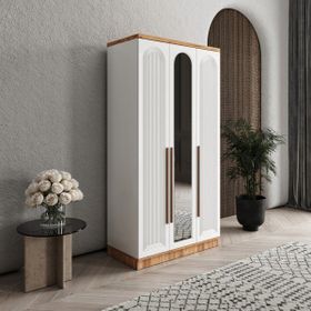GuneyStore Rosa 3 Kapaklı Aynalı Atlantik Çam Beyaz Gardırop