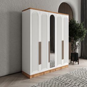 GuneyStore Rosa 5 Kapaklı Aynalı Atlantik Çam Beyaz Gardırop