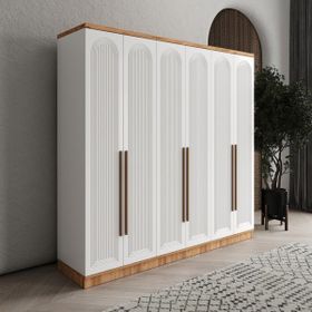GuneyStore Rosa 6 Kapaklı Atlantik Çam Beyaz Gardırop