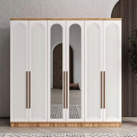 GuneyStore Rosa 6 Kapaklı Aynalı Atlantik Çam Beyaz Gardırop