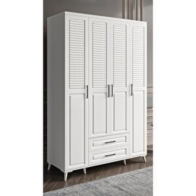 GuneyStore Sanat 4 Kapaklı Komple MDF Beyaz Gardırop