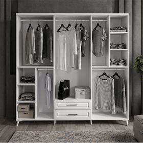 GuneyStore Sanat 6 Kapaklı Aynalı Beyaz Gardırop