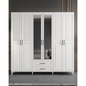 GuneyStore Sanat 6 Kapaklı Aynalı Beyaz Gardırop