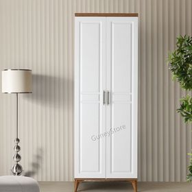 GuneyStore Sport 2 Kapaklı Komple Mdf Atlantik Çam Beyaz Gardırop