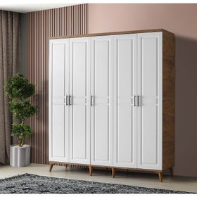 GuneyStore Sport 5 Kapaklı Komple Mdf Atlantik Çam Beyaz Gardırop