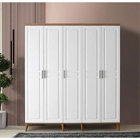 GuneyStore Sport 5 Kapaklı Komple Mdf Atlantik Çam Beyaz Gardırop