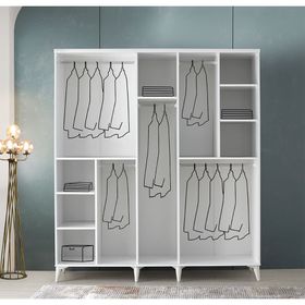 GuneyStore Sport 5 Kapaklı Komple Mdf Beyaz Gardırop