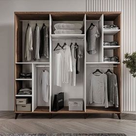 GuneyStore Sport 6 Kapaklı Atlantik Çam Beyaz Aynalı Gardırop