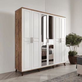 GuneyStore Sport 6 Kapaklı Atlantik Çam Beyaz Aynalı Gardırop