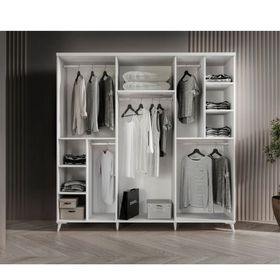 GuneyStore Sport 6 Kapaklı Aynalı Beyaz Gardırop