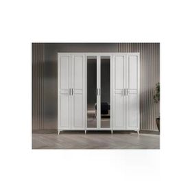 GuneyStore Sport 6 Kapaklı Aynalı Komple Mdf Beyaz Gardırop
