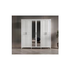 GuneyStore Sport 6 Kapaklı Aynalı Komple Mdf Beyaz Gardırop