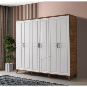 GuneyStore Sport 6 Kapaklı Komple Mdf Atlantik Çam Beyaz Gardırop