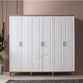 GuneyStore Sport 6 Kapaklı Komple Mdf Atlantik Çam Beyaz Gardırop