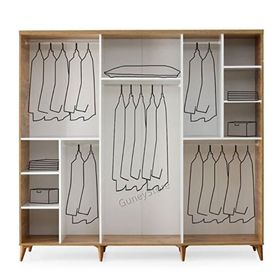 GuneyStore Sport 6 Kapaklı Komple Mdf Atlantik Çam Beyaz Gardırop