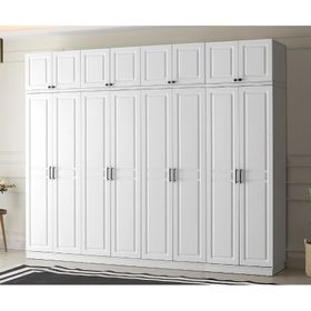 GuneyStore Sport 8 Kapaklı Yüklüklü Komple MDF Beyaz Gardırop