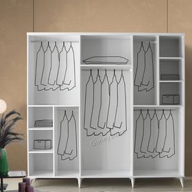 GuneyStore Sport Beyaz 6 Kapaklı Komple Mdf Gardırop