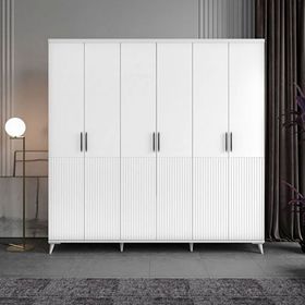 GuneyStore Zarif 6 Kapaklı Komple MDF Beyaz Gardırop