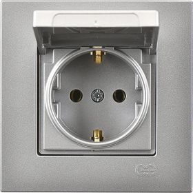 Günsan Elektrik 01401500-100138 Eqona Çocuk Korumalı Kapaklı Gümüş Topraklı Priz