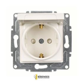 Günsan Elektrik 01409300-100138 Eqona Çocuk Korumalı Kapaklı Fildişi Beyazı Topraklı Priz