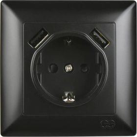 Günsan Elektrik Visage 2 USB Çıkışlı Çocuk Korumalı Metalik Siyah Topraklı Priz
