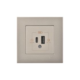 Günsan Eqona 2 Çıkışlı Usb Metalik Bej Şarj Prizi Mekanizma
