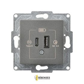 Günsan EQONA 20W TYPE C + TYPE A Füme 2 Çıkışlı USB Şarj Prizi