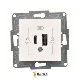 Günsan Eqona Fildişi Beyazı 2 Çıkışlı Type C + Type A 20W USB Şarj Prizi