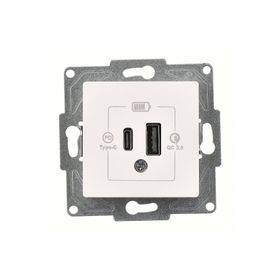 Günsan Eqona Fildişi Beyazı 2 Çıkışlı Type C + Type A 20W USB Şarj Prizi
