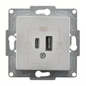 Günsan Eqona Gümüş 2 Çıkışlı 20W Type-A Type-C Mekanizma USB Şarj Prizi