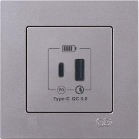 Günsan Eqona Gümüş 2 Çıkışlı 20W Type-A Type-C Mekanizma USB Şarj Prizi