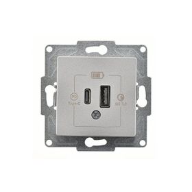 Günsan Eqona Gümüş 2 Çıkışlı 20W Type-A Type-C Mekanizma USB Şarj Prizi
