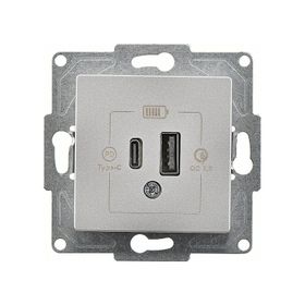 Günsan Eqona Gümüş 2 Çıkışlı 20W Type-A Type-C Mekanizma USB Şarj Prizi