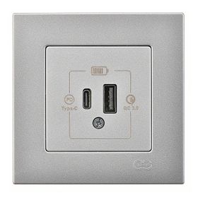 Günsan Eqona Gümüş 2 Çıkışlı 20W Type-A Type-C Mekanizma USB Şarj Prizi