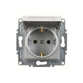 Günsan Eqona Kapaklı Topraklı Priz Gümüş Mekanizma