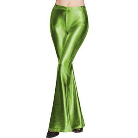 Guocu Palazzo Flared Clubwear Slim Fit Yüksek Bel Metalik Yeşil Kadın Tayt