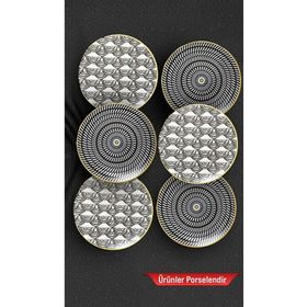 Güral Porselen Arya Black White 6'lı Pasta Tabağı